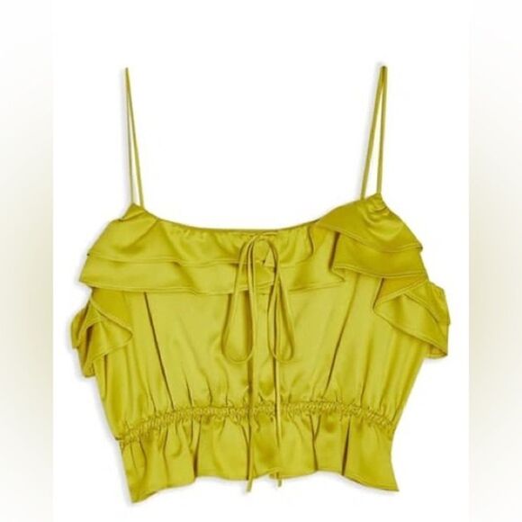 Topshop Rochelle Ruffle Charmeuse Camisole Chartreuse - Picture 1 of 9